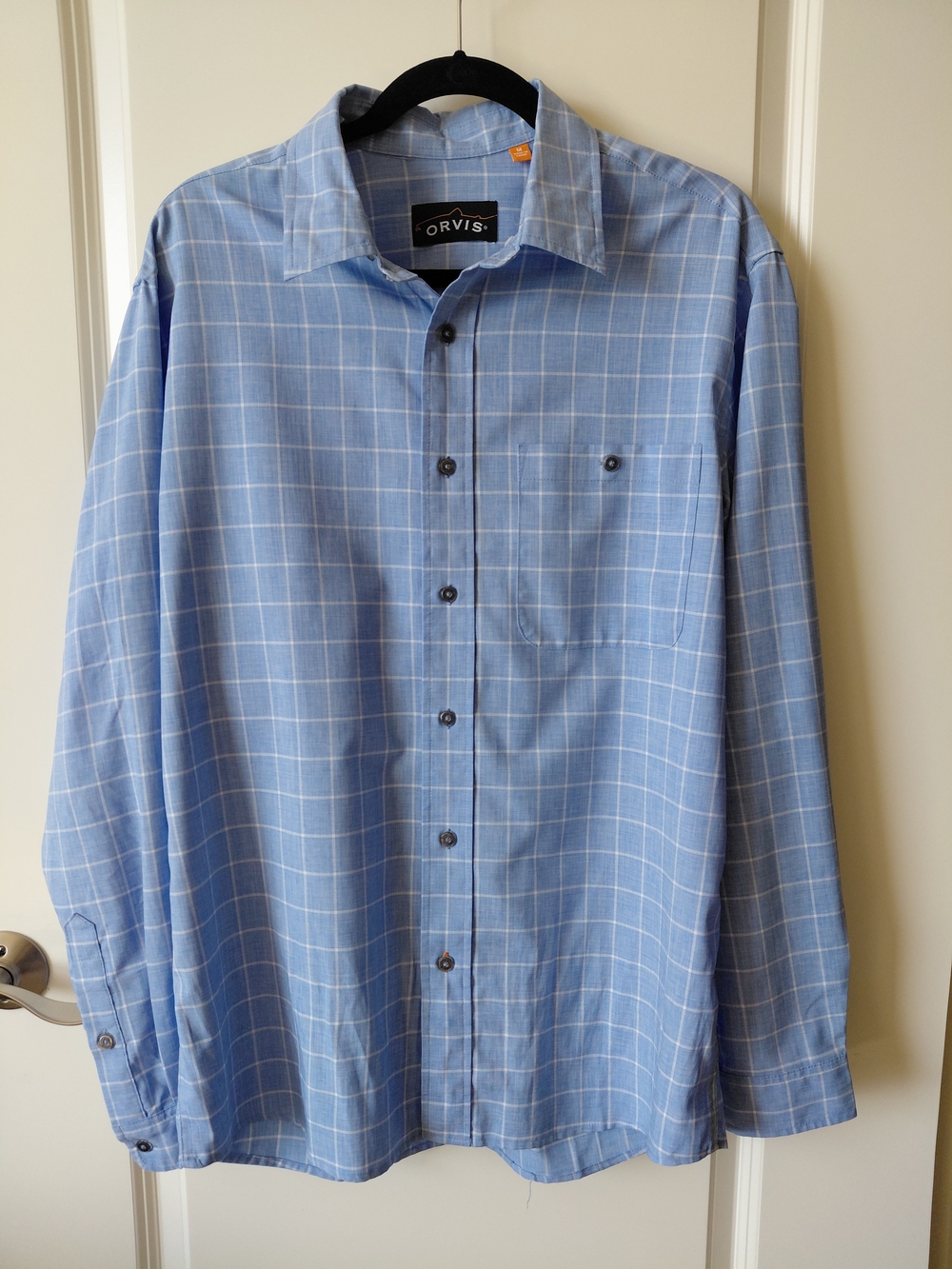 Orvis Light Blue White Windowpane Button-Up Shirt